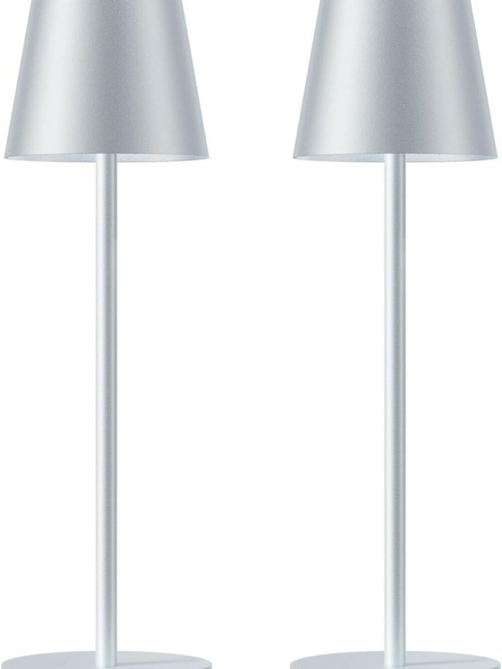 Rechargeable Silver Grey Cordless Table Lamps - 2 Pack, 3 Color Dimming, Touch